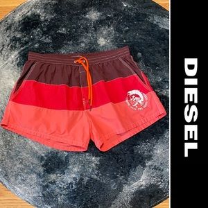 Diesel Red and Orange Colorblock Swim Trunks